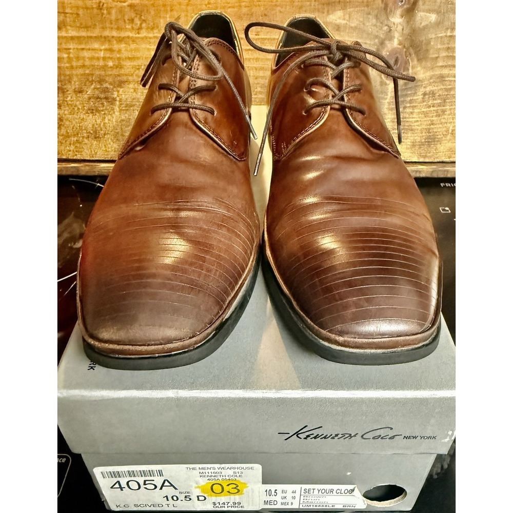 Kenneth Cole New York Set Your Clock Brown Leather Dress Shoes Men 10.5 M Box